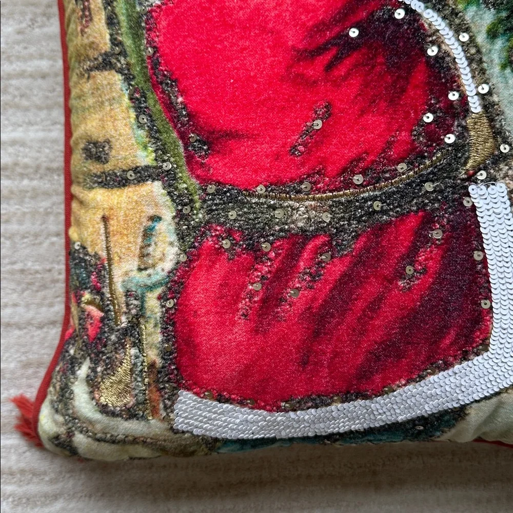 John Derian Target 2025 Santa Pillow Embroidered Holiday Christmas Tree 18”x18”